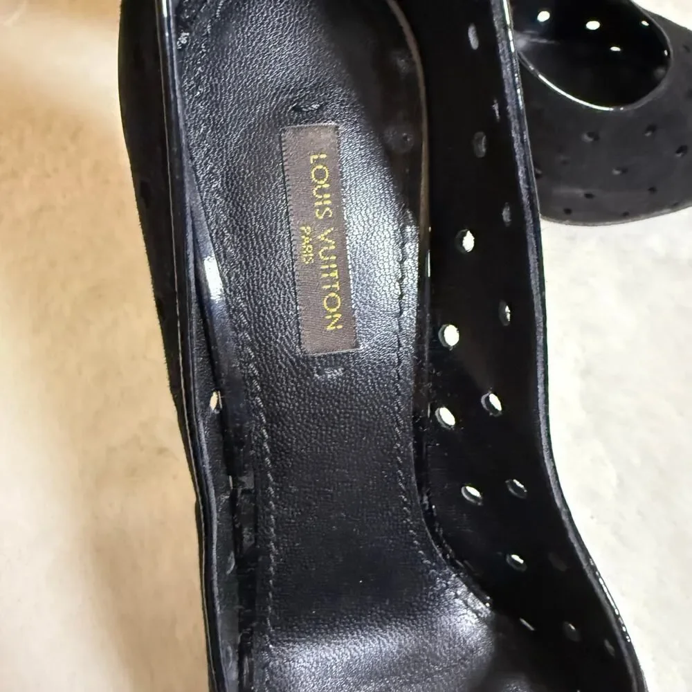 Louis Vuitton Black Punched Suede Heels 36.5 - Picture 6 of 13